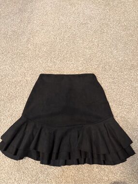 Aqua Black Ruffled Suede Mini Skirt